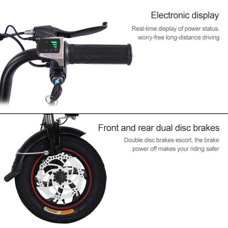 Adiman A1 Adult Folding Electric Bicycle Mini Scooter Three Seats Electromobile with Power Display Screen & LED Front Light & 8A Lithium Battery(Black)