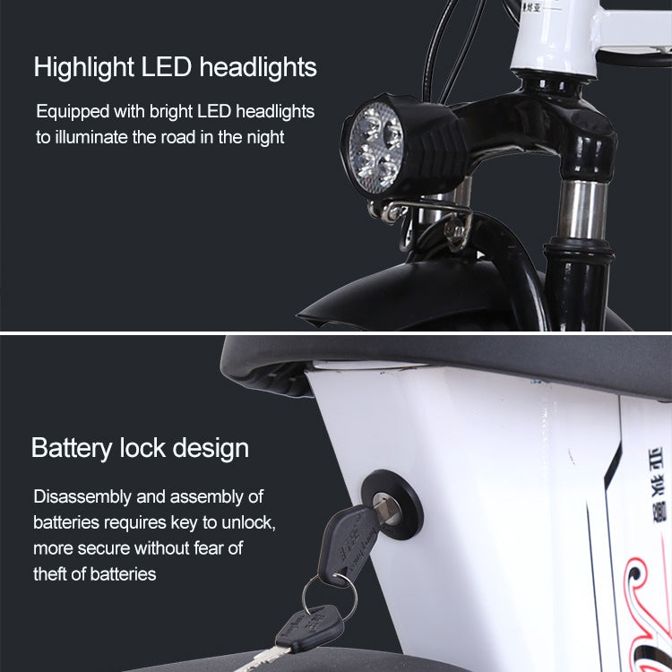 Adiman A1 Adult Folding Electric Bicycle Mini Scooter Three Seats Electromobile with Power Display Screen & LED Front Light & 8A Lithium Battery(Black)