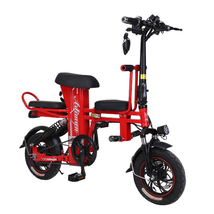 Adiman A1 Adult Folding Electric Bicycle Mini Scooter Three Seats Electromobile with Power Display Screen & LED Front Light & 11A Lithium Battery(Red)