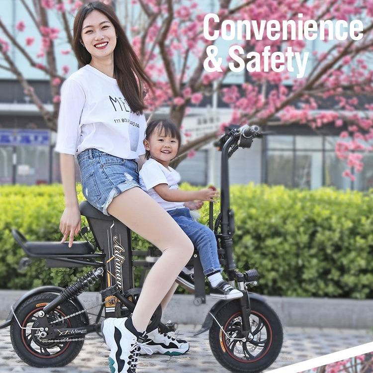 Adiman A1 Adult Folding Electric Bicycle Mini Scooter Three Seats Electromobile with Power Display Screen & LED Front Light & 25A Lithium Battery