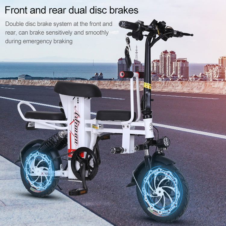Adiman A1 Adult Folding Electric Bicycle Mini Scooter Three Seats Electromobile with Power Display Screen & LED Front Light & 25A Lithium Battery