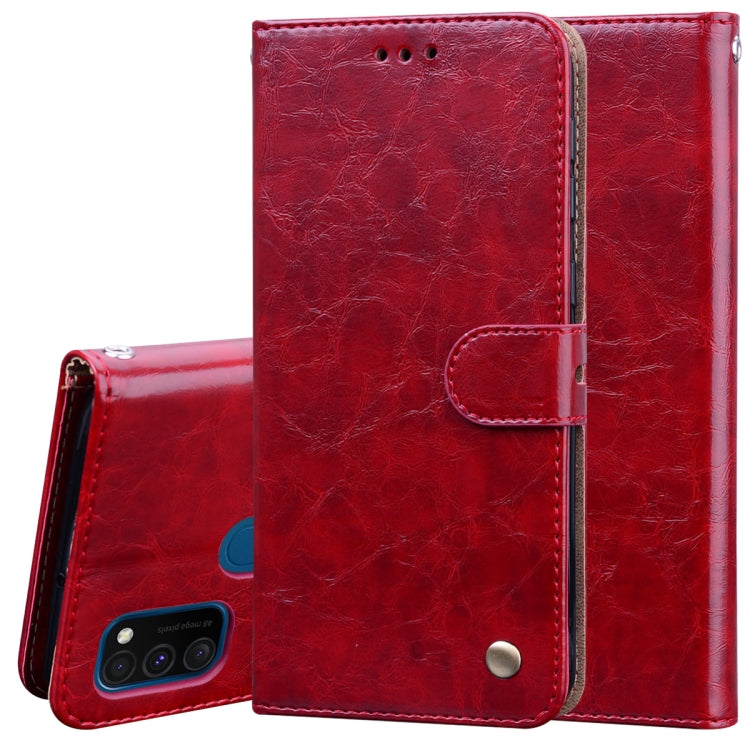 For Samsung Galaxy M21 Business Style Oil Wax Texture Horizontal Flip Leather Case with Holder & Card Slots & Wallet