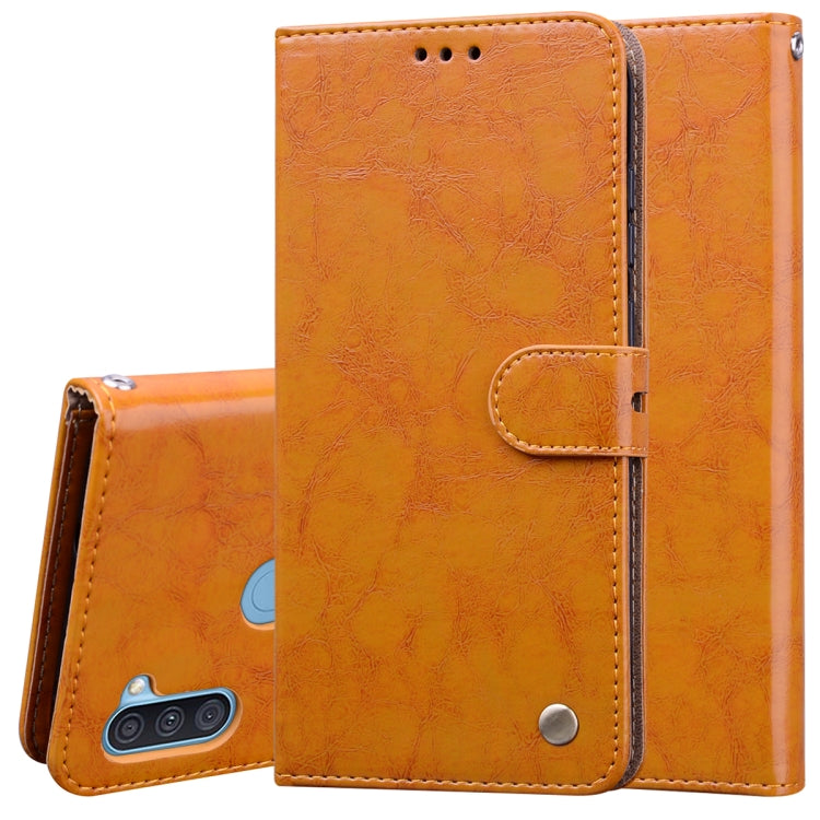 For Samsung Galaxy A11 Business Style Oil Wax Texture Horizontal Flip Leather Case with Holder & Card Slots & Wallet