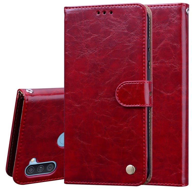 For Samsung Galaxy A11 Business Style Oil Wax Texture Horizontal Flip Leather Case with Holder & Card Slots & Wallet