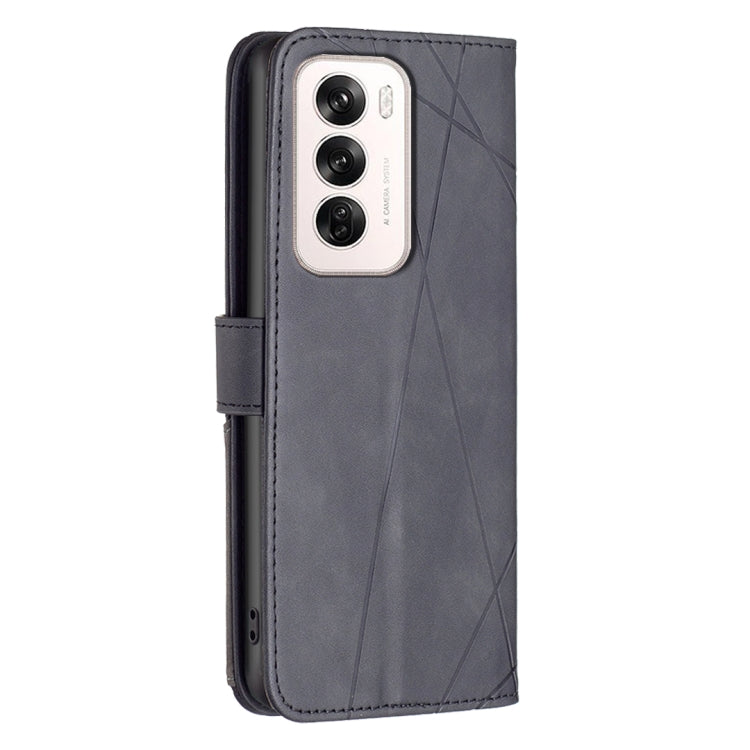 For OPPO Reno12 Global Magnetic Buckle Rhombus Texture Leather Phone Case