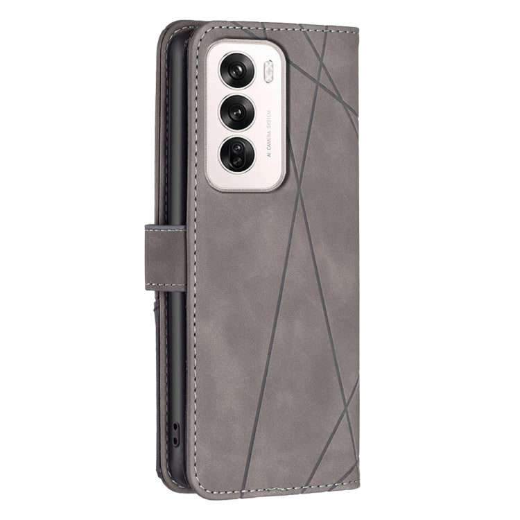 For OPPO Reno12 Global Magnetic Buckle Rhombus Texture Leather Phone Case