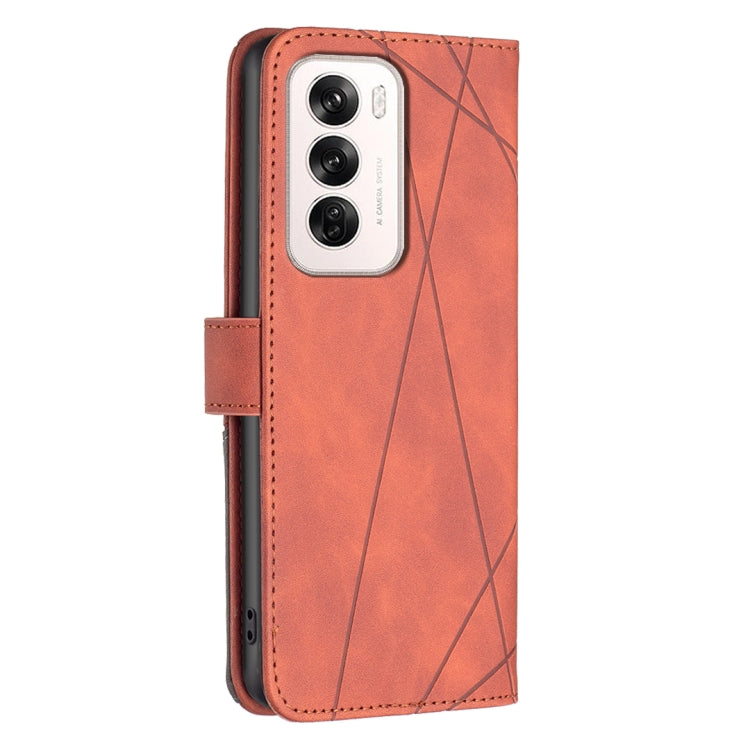 For OPPO Reno12 Global Magnetic Buckle Rhombus Texture Leather Phone Case