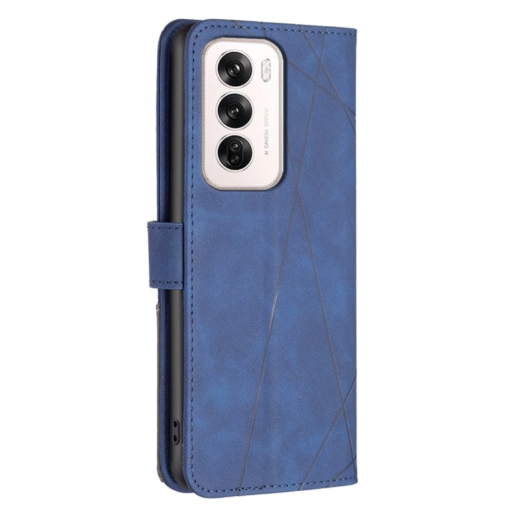For OPPO Reno12 Global Magnetic Buckle Rhombus Texture Leather Phone Case