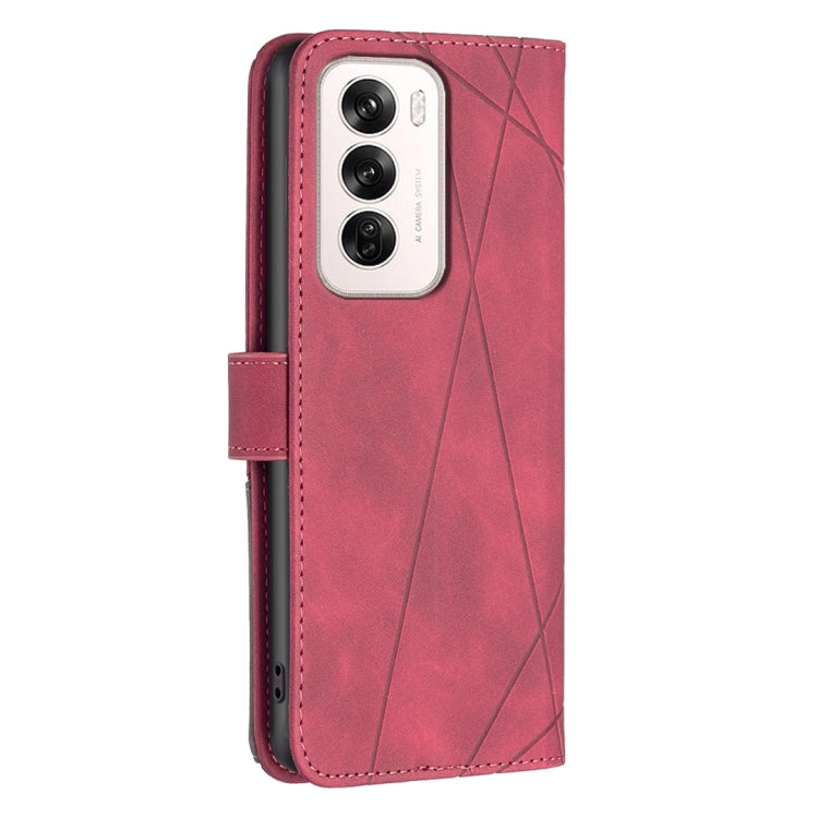 For OPPO Reno12 Global Magnetic Buckle Rhombus Texture Leather Phone Case