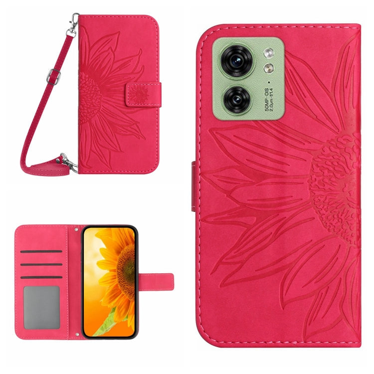 For Motorola Edge 40 HT04 Skin Feel Sun Flower Embossed Flip Leather Phone Case with Lanyard