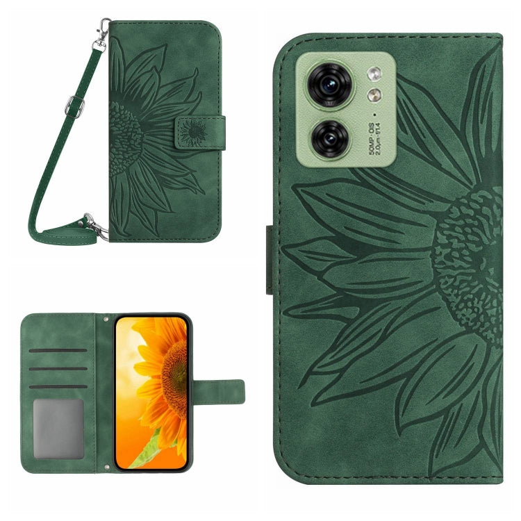 For Motorola Edge 40 HT04 Skin Feel Sun Flower Embossed Flip Leather Phone Case with Lanyard