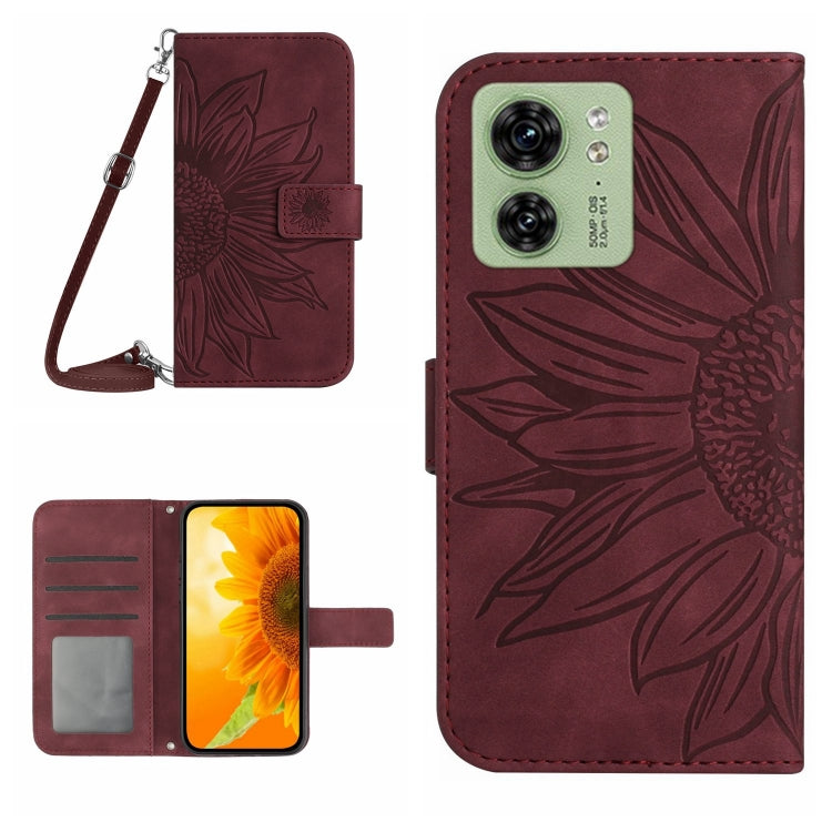 For Motorola Edge 40 HT04 Skin Feel Sun Flower Embossed Flip Leather Phone Case with Lanyard