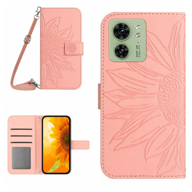 For Motorola Edge 40 HT04 Skin Feel Sun Flower Embossed Flip Leather Phone Case with Lanyard