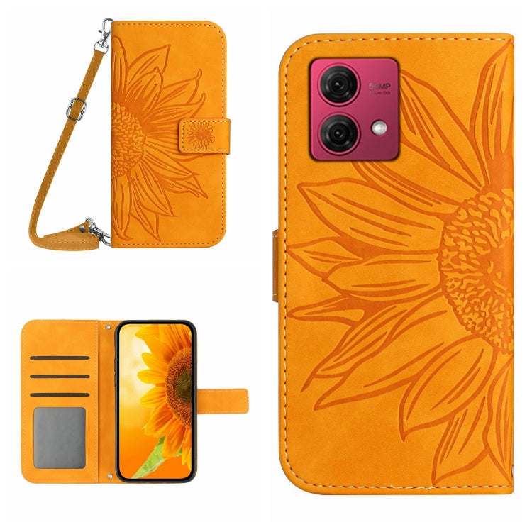 For Motorola Edge 40 Neo HT04 Skin Feel Sun Flower Embossed Flip Leather Phone Case with Lanyard