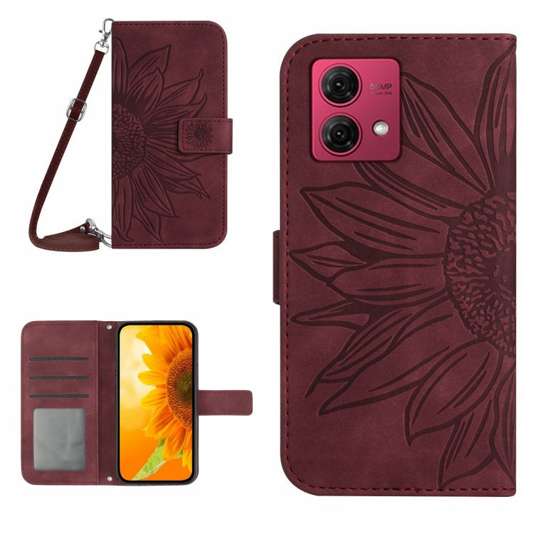 For Motorola Edge 40 Neo HT04 Skin Feel Sun Flower Embossed Flip Leather Phone Case with Lanyard