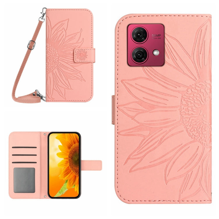 For Motorola Edge 40 Neo HT04 Skin Feel Sun Flower Embossed Flip Leather Phone Case with Lanyard