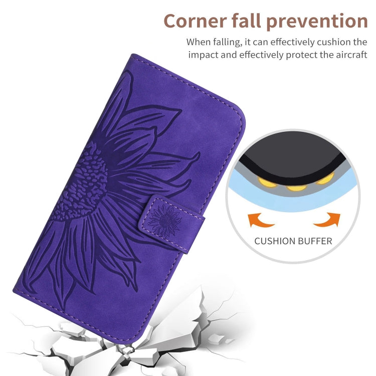For Motorola Moto E14 HT04 Skin Feel Sun Flower Embossed Flip Leather Phone Case with Lanyard