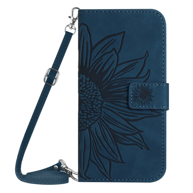 For Motorola Moto E14 HT04 Skin Feel Sun Flower Embossed Flip Leather Phone Case with Lanyard