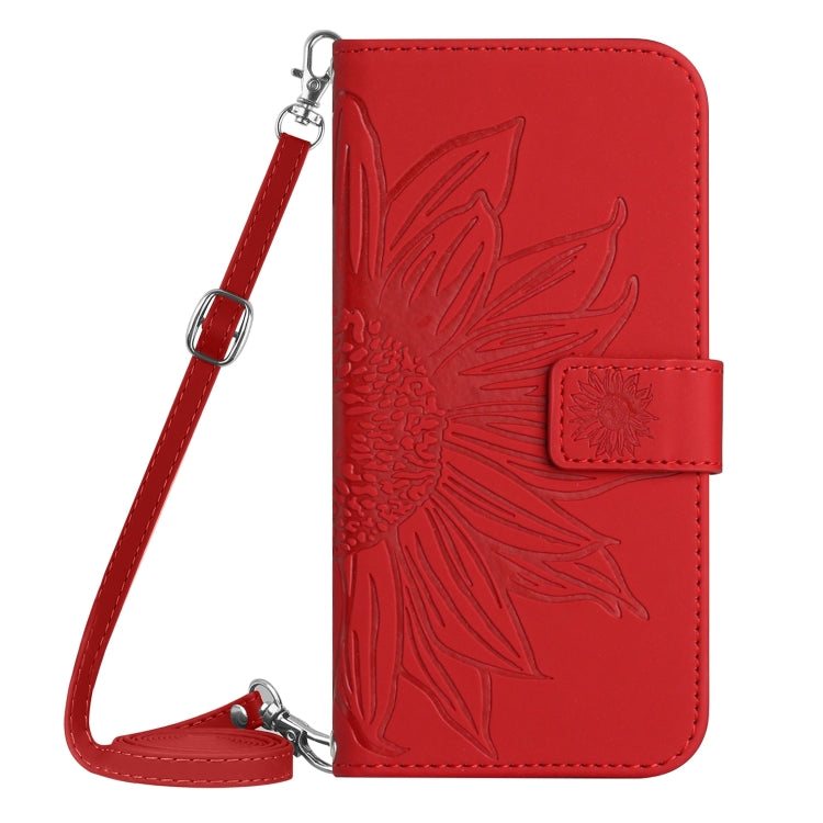 For Motorola Moto E14 HT04 Skin Feel Sun Flower Embossed Flip Leather Phone Case with Lanyard