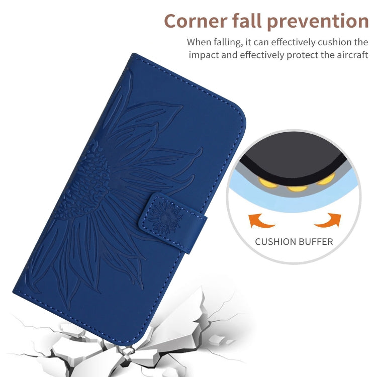 For Motorola Moto G85 5G HT04 Skin Feel Sun Flower Embossed Flip Leather Phone Case with Lanyard