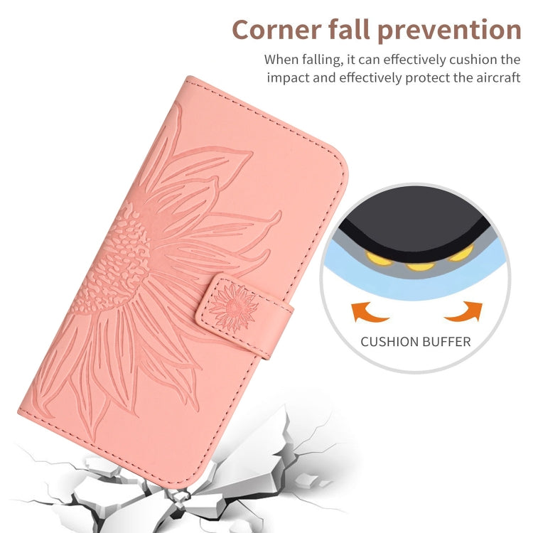 For Motorola Moto G85 5G HT04 Skin Feel Sun Flower Embossed Flip Leather Phone Case with Lanyard