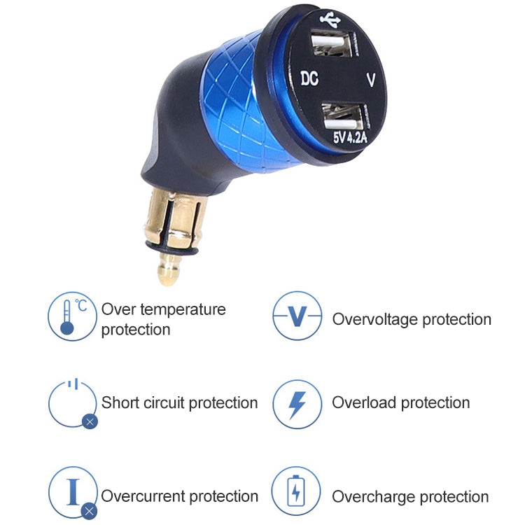 German EU Plug Special Motorcycle Elbow Charger Dual USB Voltmeter 4.2A Charger, Shell Color:Black