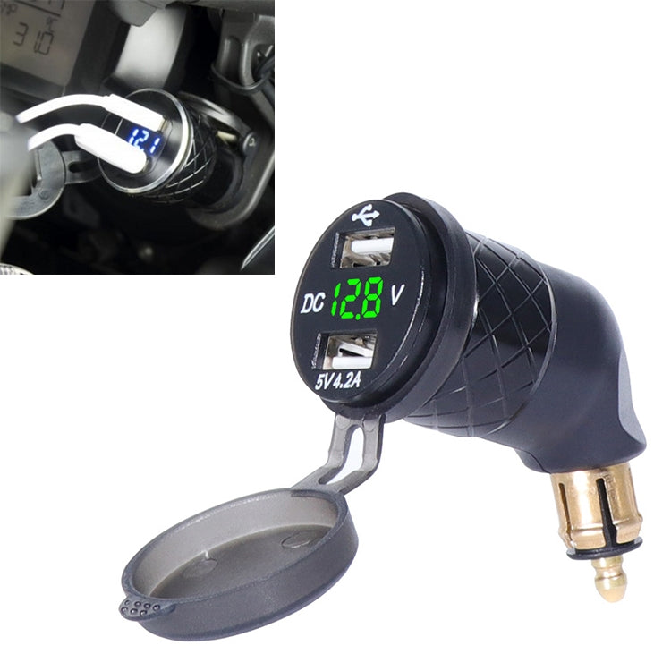 German EU Plug Special Motorcycle Elbow Charger Dual USB Voltmeter 4.2A Charger, Shell Color:Black