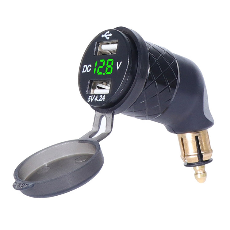 German EU Plug Special Motorcycle Elbow Charger Dual USB Voltmeter 4.2A Charger, Shell Color:Black