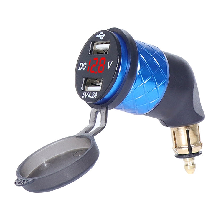 German EU Plug Special Motorcycle Elbow Charger Dual USB Voltmeter 4.2A Charger, Shell Color:Blue