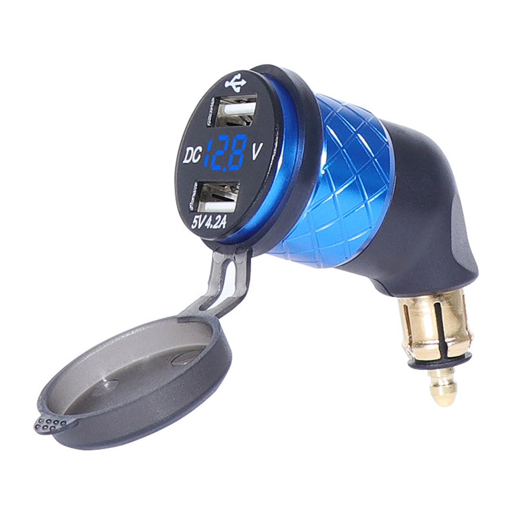 German EU Plug Special Motorcycle Elbow Charger Dual USB Voltmeter 4.2A Charger, Shell Color:Blue