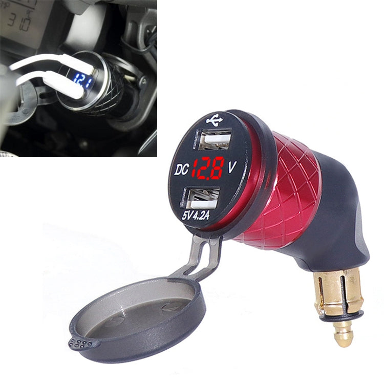 German EU Plug Special Motorcycle Elbow Charger Dual USB Voltmeter 4.2A Charger, Shell Color:Red