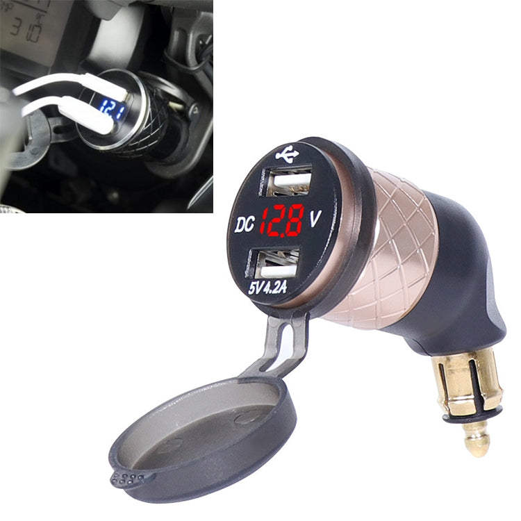 German EU Plug Special Motorcycle Elbow Charger Dual USB Voltmeter 4.2A Charger, Shell Color:Gold