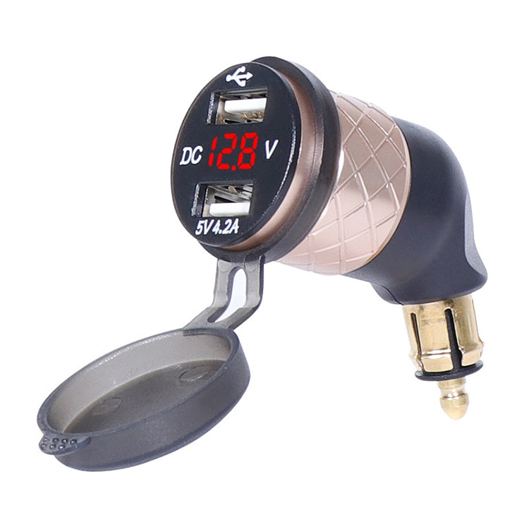 German EU Plug Special Motorcycle Elbow Charger Dual USB Voltmeter 4.2A Charger, Shell Color:Gold