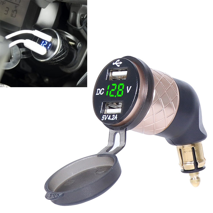 German EU Plug Special Motorcycle Elbow Charger Dual USB Voltmeter 4.2A Charger, Shell Color:Gold
