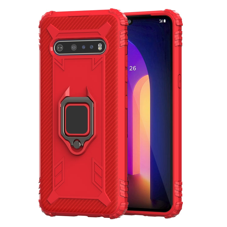 For LG V60 & V60 ThinQ Carbon Fiber Protective Case with 360 Degree Rotating Ring Holder
