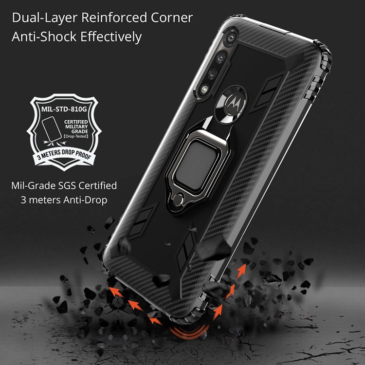 For Motorola Moto G Power Carbon Fiber Protective Case with 360 Degree Rotating Ring Holder