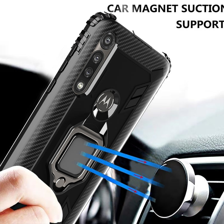 For Motorola Moto G Power Carbon Fiber Protective Case with 360 Degree Rotating Ring Holder
