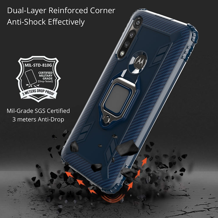 For Motorola Moto G Power Carbon Fiber Protective Case with 360 Degree Rotating Ring Holder