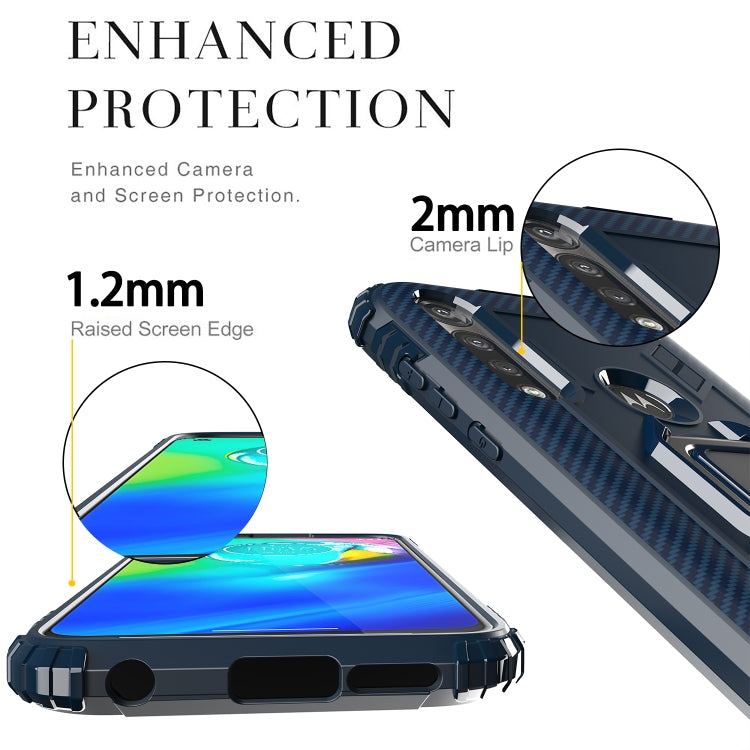 For Motorola Moto G Power Carbon Fiber Protective Case with 360 Degree Rotating Ring Holder