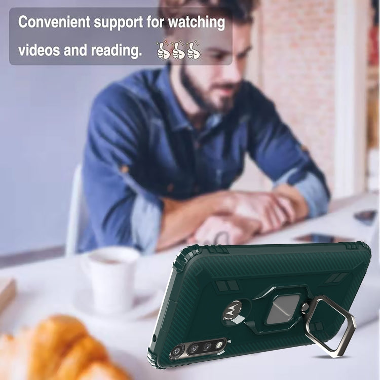 For Motorola Moto G Power Carbon Fiber Protective Case with 360 Degree Rotating Ring Holder