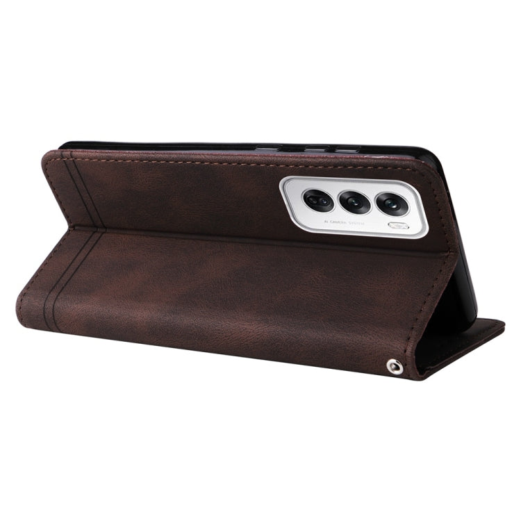 For OPPO Reno12 5G Global Skin Feel Life Tree Metal Button Leather Phone Case