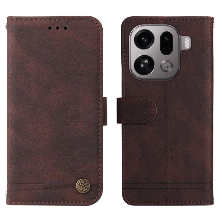 For OPPO Find X9 Pro Skin Feel Life Tree Metal Button Leather Phone Case