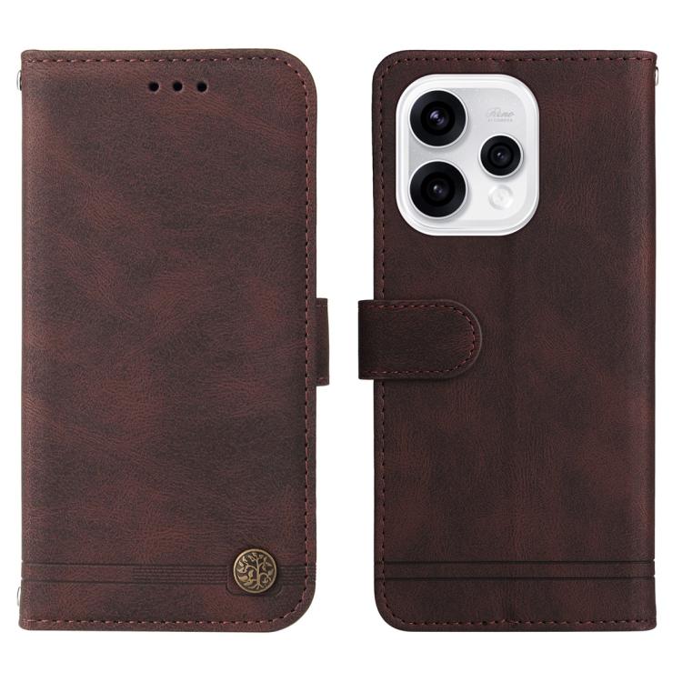 For OPPO Reno15 5G Global / Reno 15c 5G Skin Feel Life Tree Metal Button Leather Phone Case