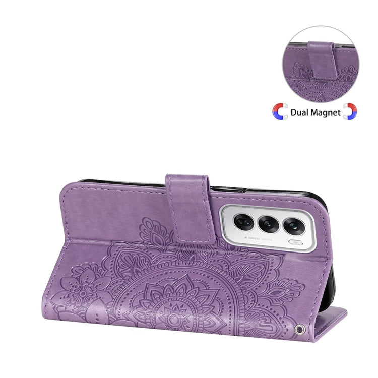 For OPPO Reno12 5G Global Seven-petal Flowers Embossing Leather Phone Case