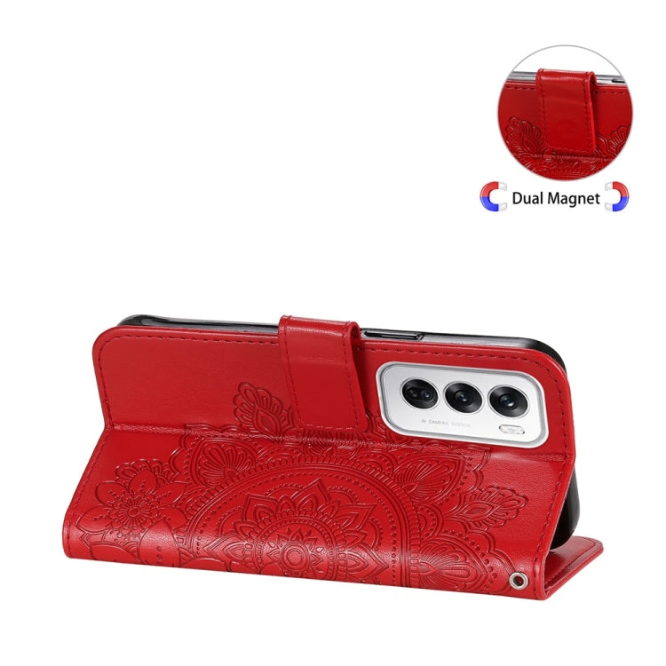 For OPPO Reno12 5G Global Seven-petal Flowers Embossing Leather Phone Case