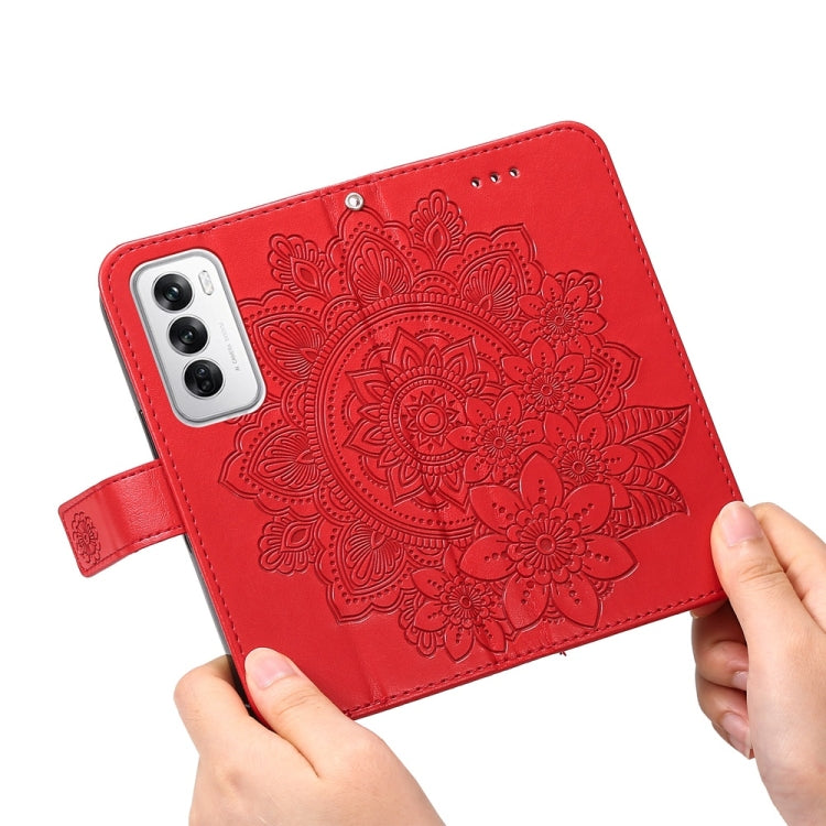 For OPPO Reno12 5G Global Seven-petal Flowers Embossing Leather Phone Case
