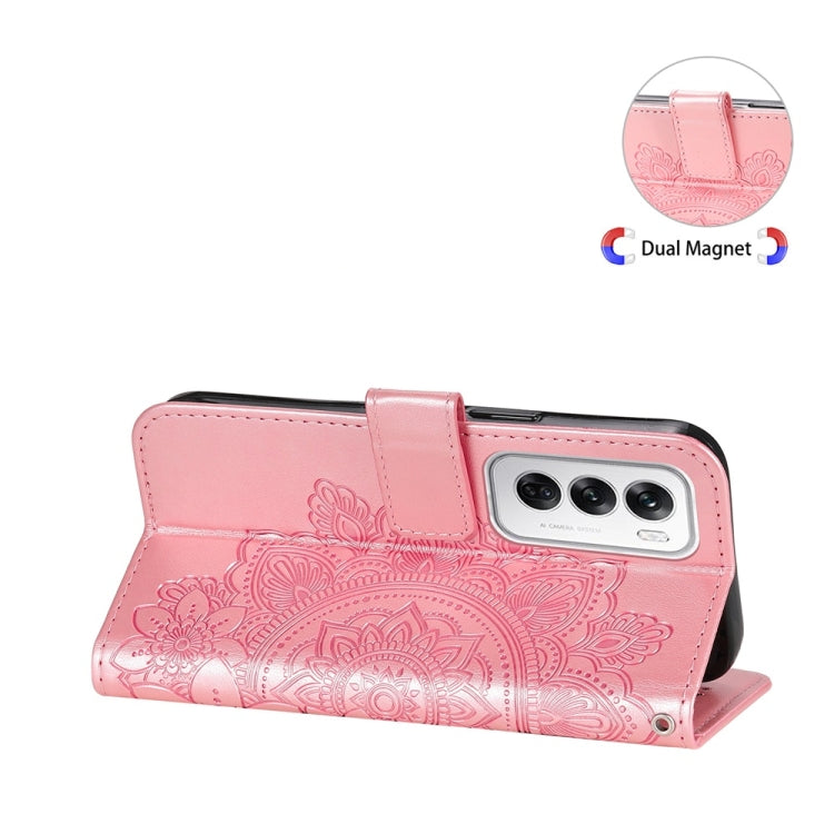 For OPPO Reno12 5G Global Seven-petal Flowers Embossing Leather Phone Case