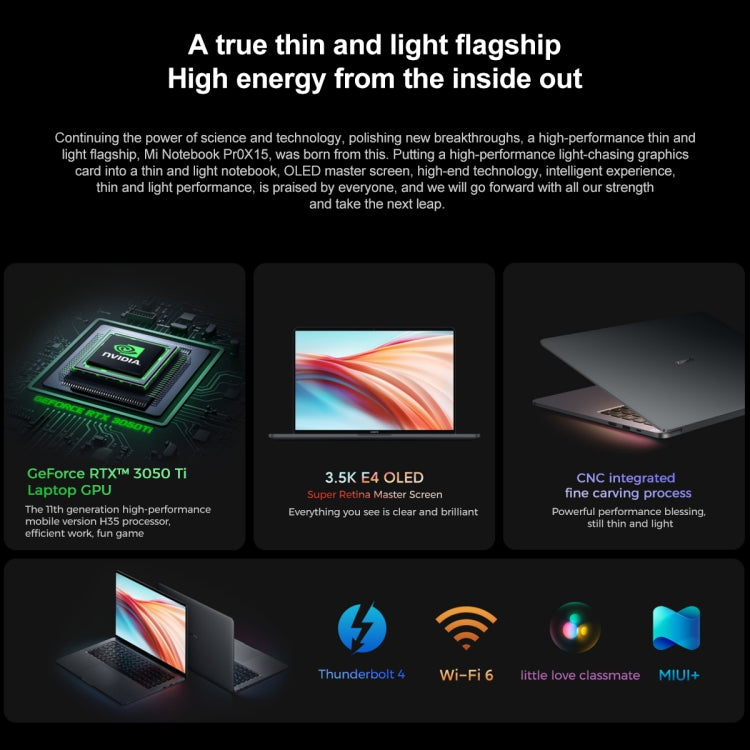 Xiaomi Book Pro X15 Laptop 15.6 inch, 16GB+512GB, Windows 10 Home Chinese Version, Intel 11th Gen Core i5-11300H RTX3050Ti Discrete Graphics(Grey)