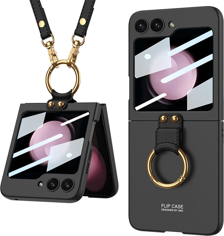 For Samsung Galaxy Z Flip5 GKK Ultra-thin PC Full Coverage Ring Holder Phone Case with Strap