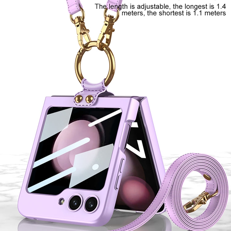 For Samsung Galaxy Z Flip5 GKK Ultra-thin PC Full Coverage Ring Holder Phone Case with Strap